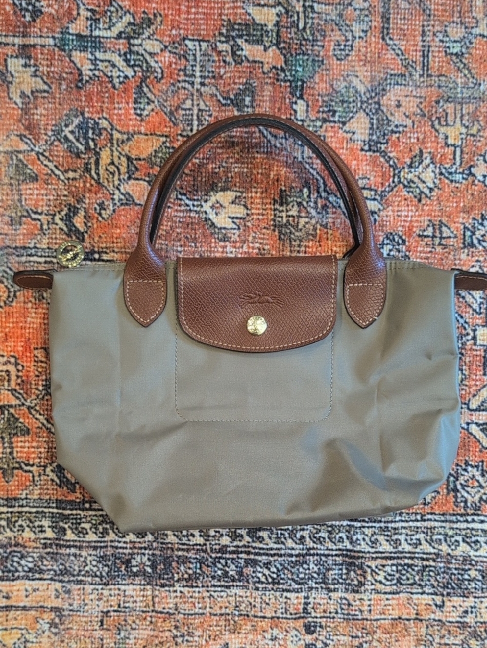 Longchamp Taupe Nylon Top-Handle Tote Small Le Pliage